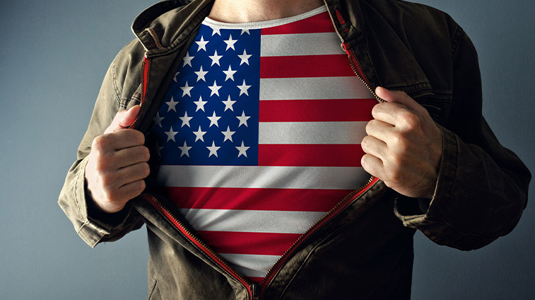 Man Wearing American Flag Shirt