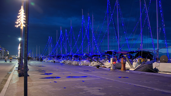 Boats with Christmas lights