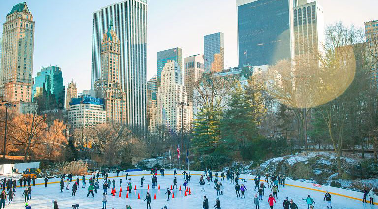Central Park NYC ice skating in the winter