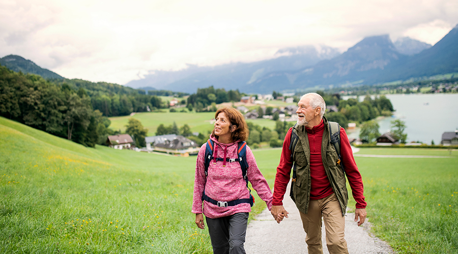 Travelers hiking nature