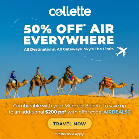 50% Off* Air Everywhere. Combinable with your member benefit to save up to an additional $200 pp* Use code: AIRDEAL50