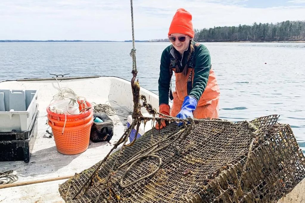 grantmaking, woman fishing, Wolfe Neck Oysters, Maine