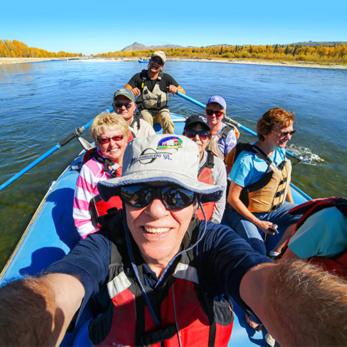 Group rowing on a river